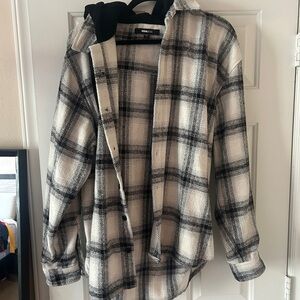 Fashion Nova Black and White Plaid Shirt Jacket